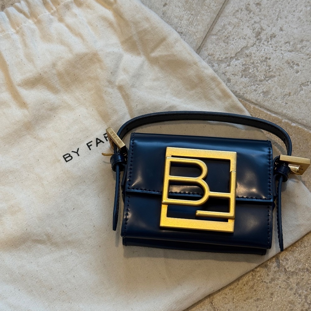 BY FAR Dark Blue and Gold Mini Bag